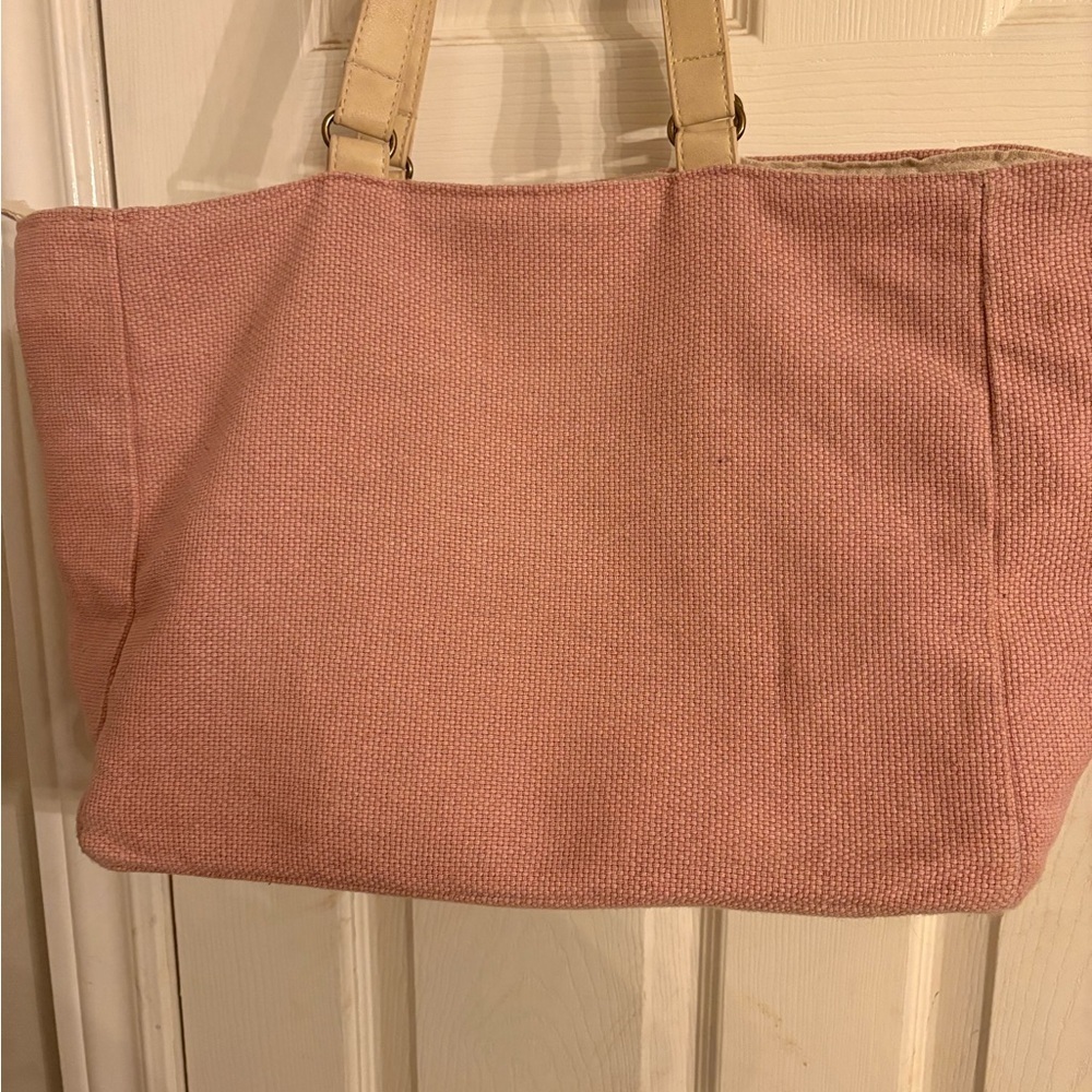 Pink and Tan Floral Embroidered Tote. Sunnsand brand. - Picture 3 of 12